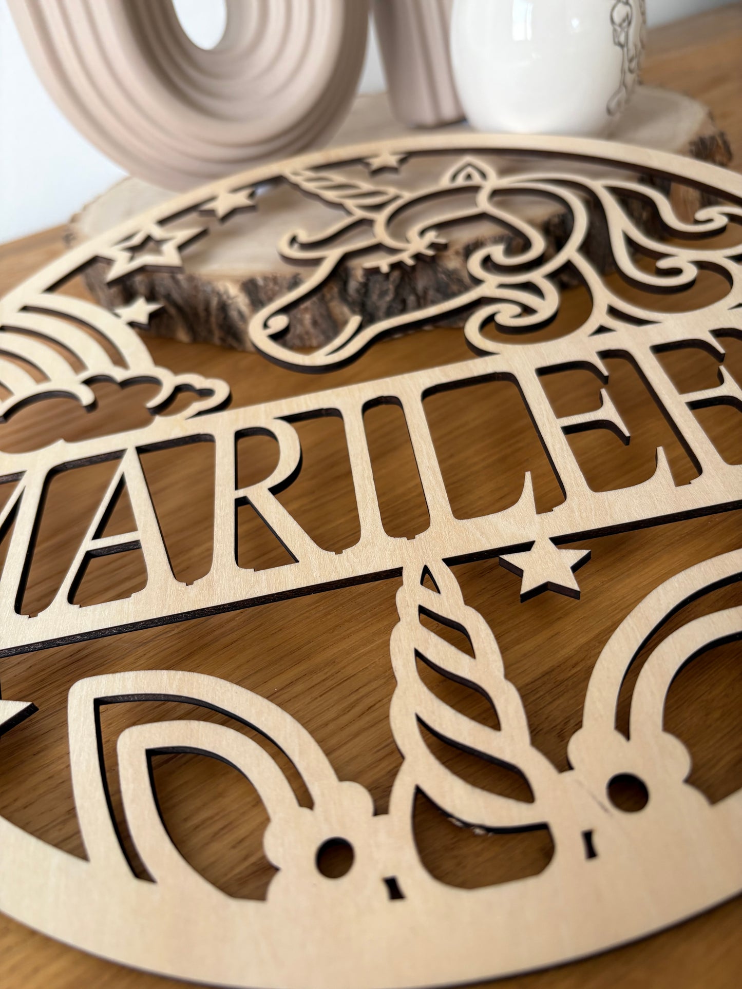 Personalisiertes Türschild aus Holz Einhorn