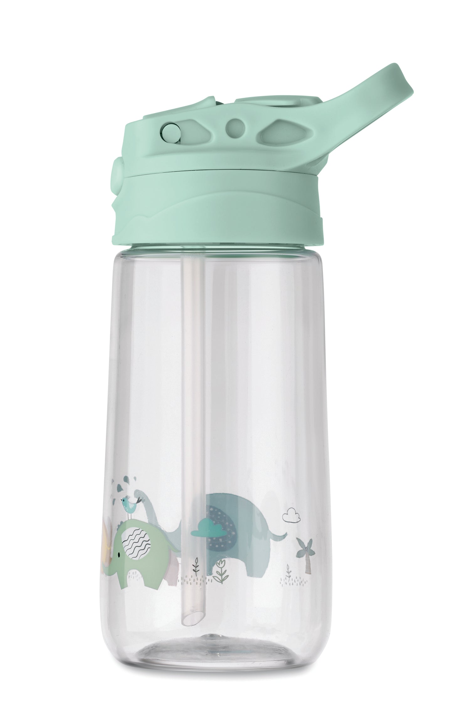 Trinkflasche für Kinder aus Tritan. Deckel mit integriertem Trinkhalm. Auslaufsicher. Füllmenge: 450