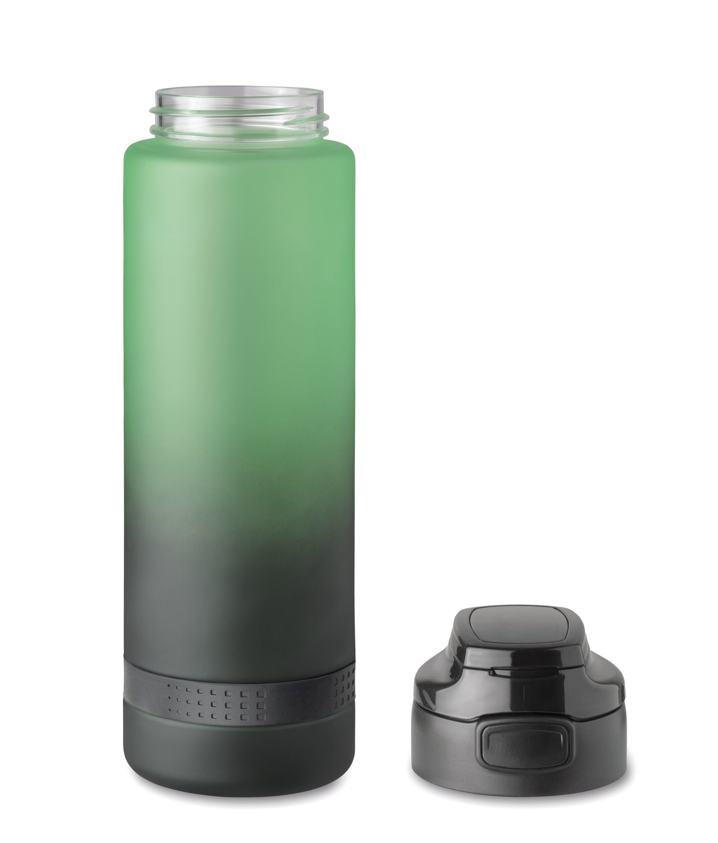 Sport-Trinkflasche aus RPET. Motivierende Zeitmarkierung einhändig zu öffnender Flip-Top-Deckel Sicherheitsverschluss und Henkel.
