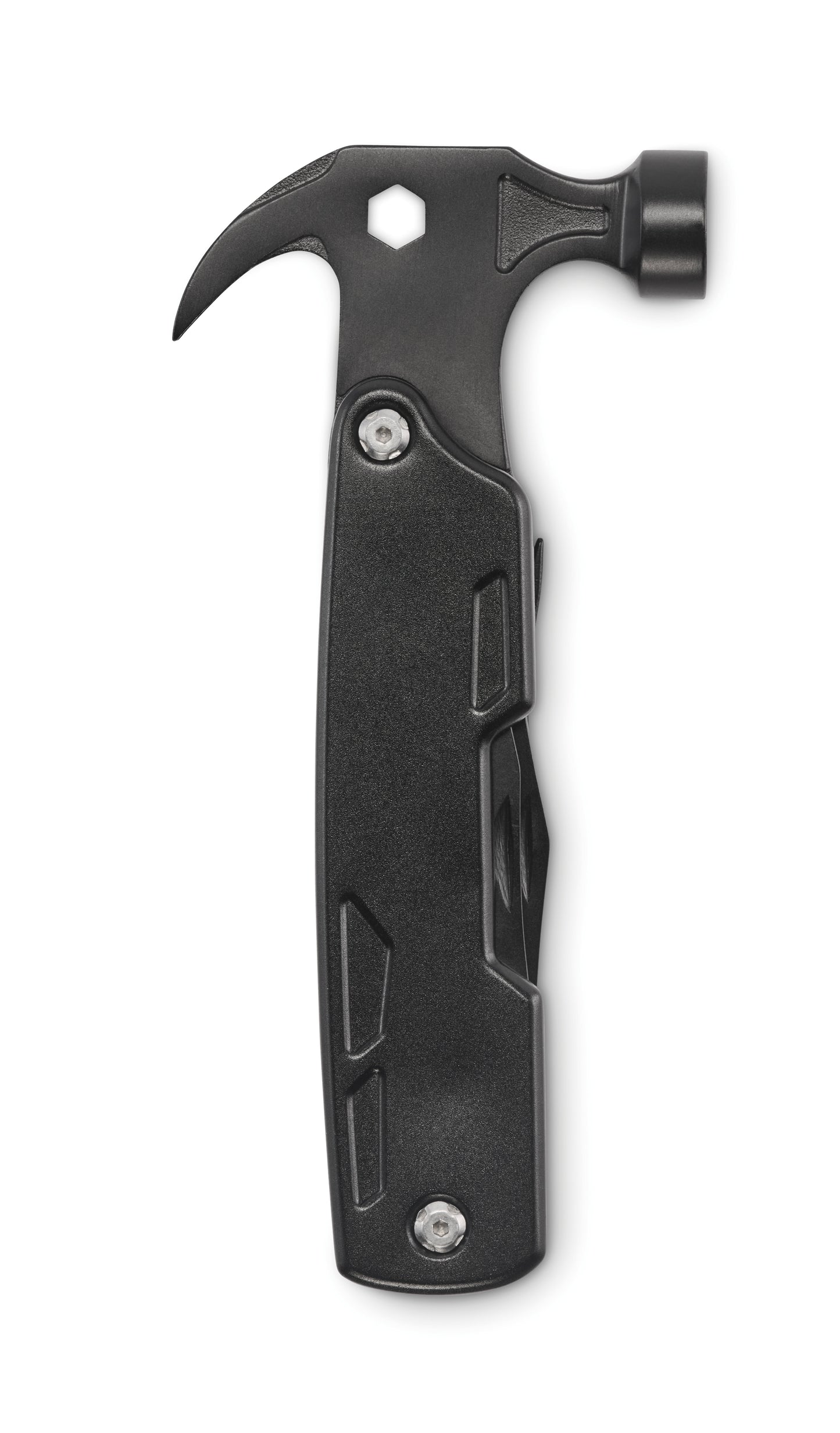 14in1-Multitool-Hammer in Edelstahl mit Aluminiumgriff. Inkl. Nagelzange Sechskantschlüssel Sägemesser Stahlfeile div. Schraubendreher