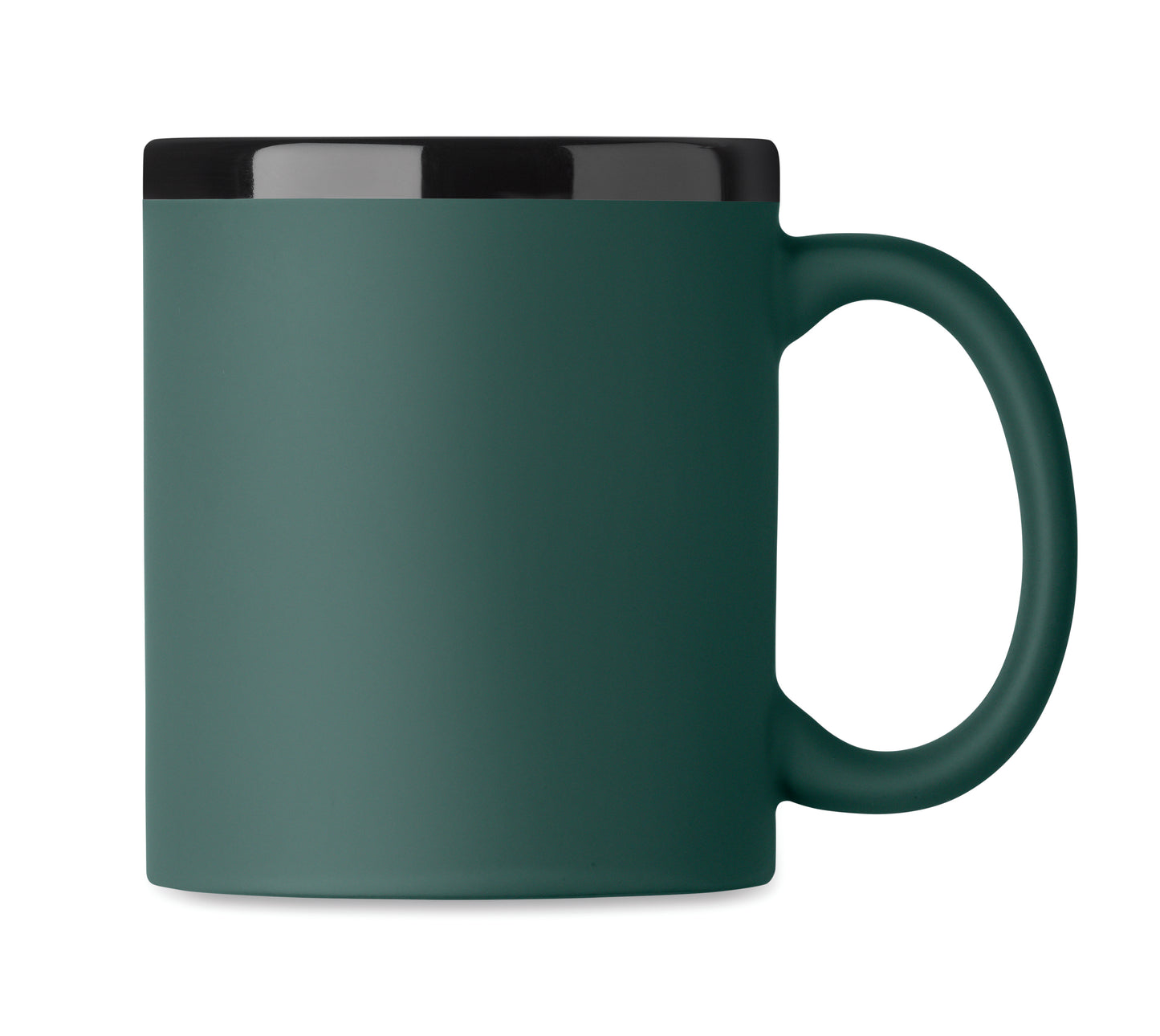 Keramikbecher mit Soft-Touch-Oberfläche und schwarzer Innenseite/Rand. Ideal für Gravur. Füllmenge: 300 ml.