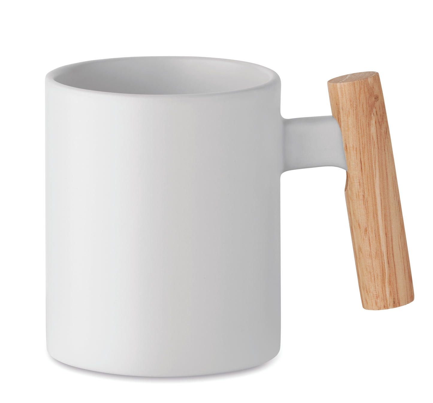 Becher aus Keramik mit Griff aus Holz. Füllmenge: 320 ml. Einzeln verpackt