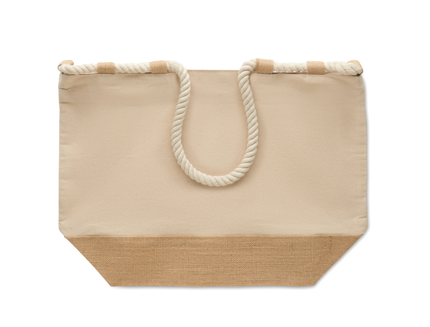 Strand- oder Einkaufstasche aus Canvas und Dekor aus Jute. Mit Kordelgriff Reißverschluss