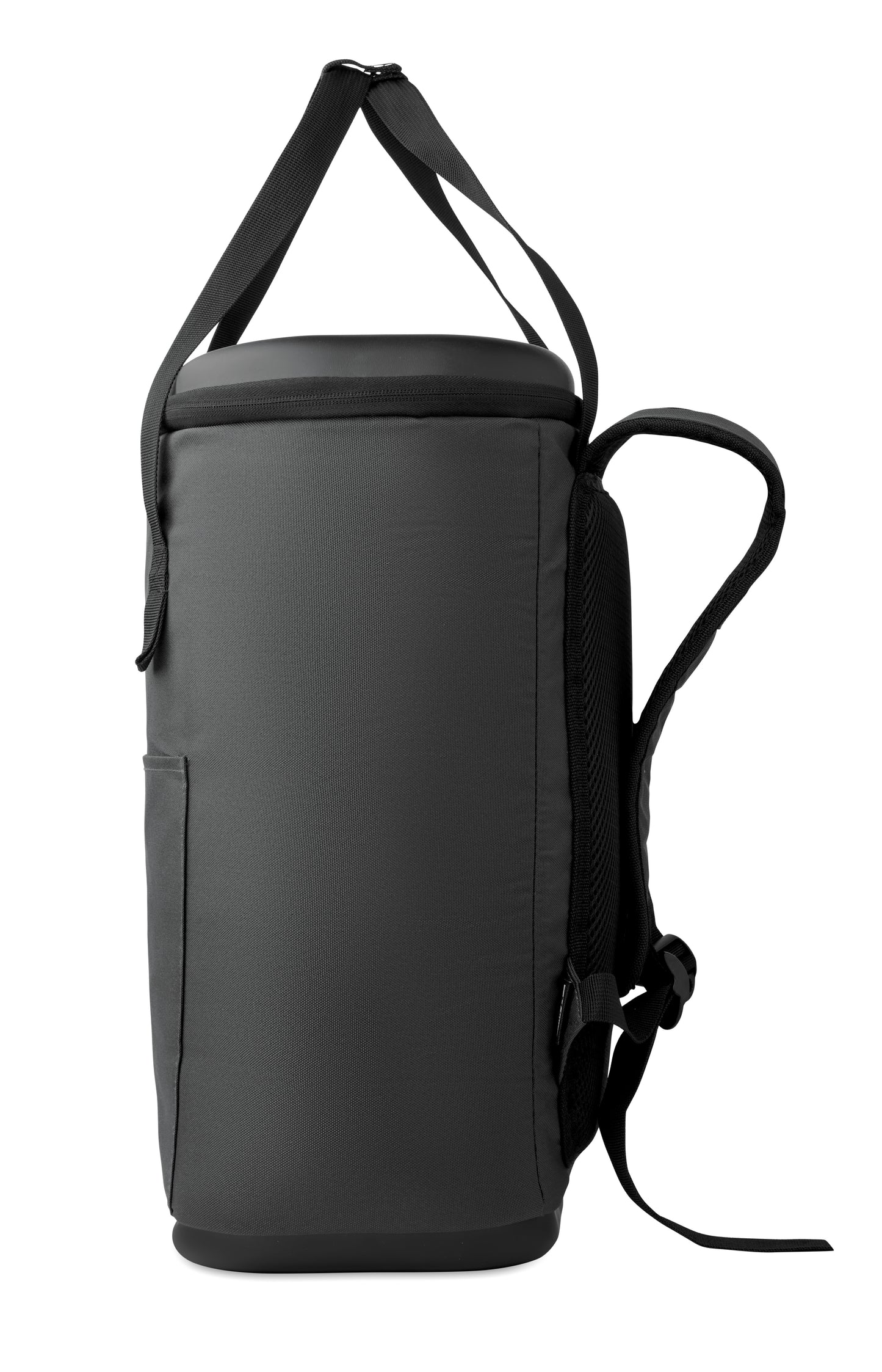 Kühlrucksack aus wasserabweisendem 600D RPET mit PE-Schaumisolierung und PEVA-Futter. Geformter Deckel gepolsterter