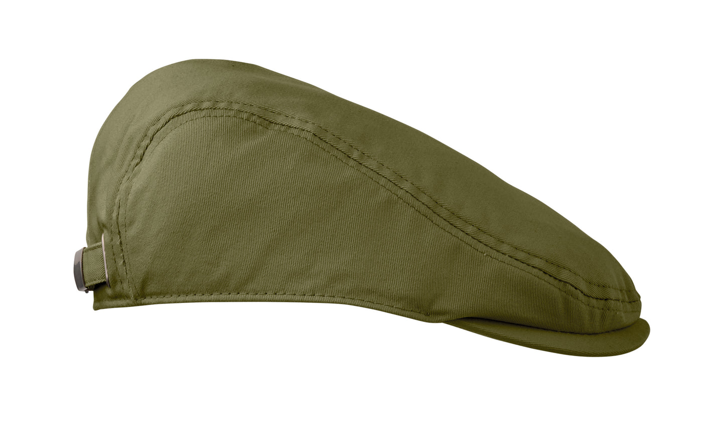 Flache Newsboy-Kappe aus 235 g/m² Baumwolle mit Metallverschluss.
