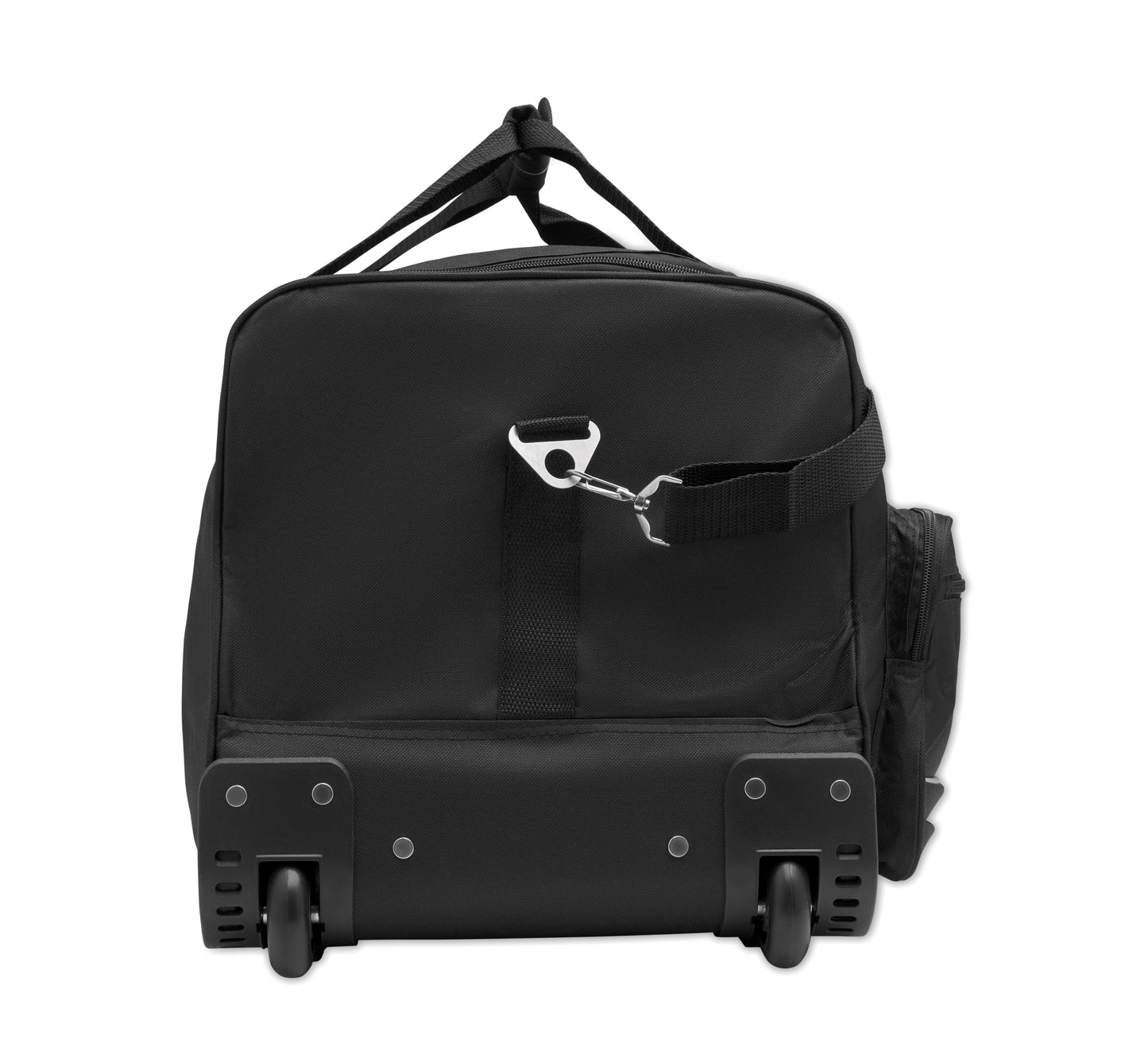 Weiche Reisetasche mit Trolleyfunktion. 600D RPET. Fronttasche mit Reißverschluss. Zwei seitliche Einschubtaschen.