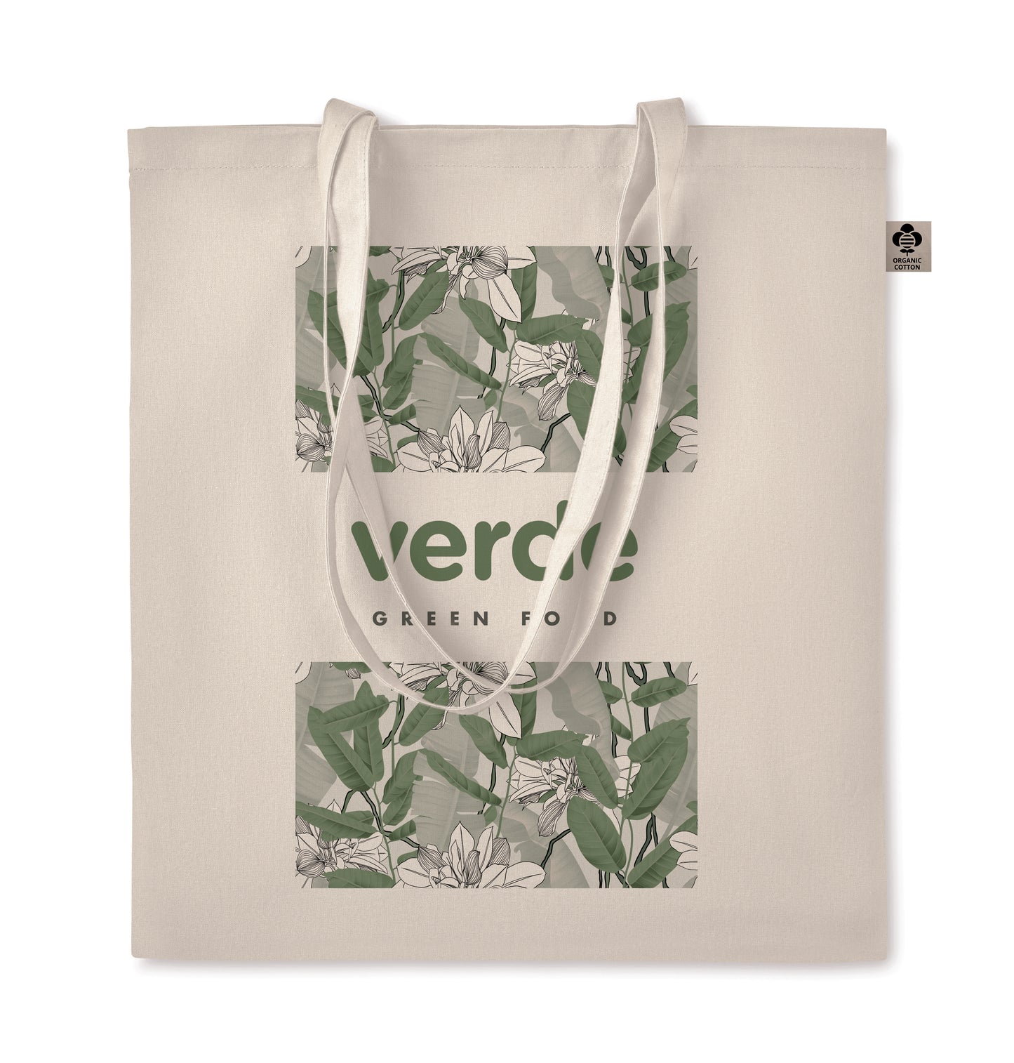 Einkaufstasche aus Organic-Cotton mit langen Tragegriffen. Im klassischen Design ist sie ideal