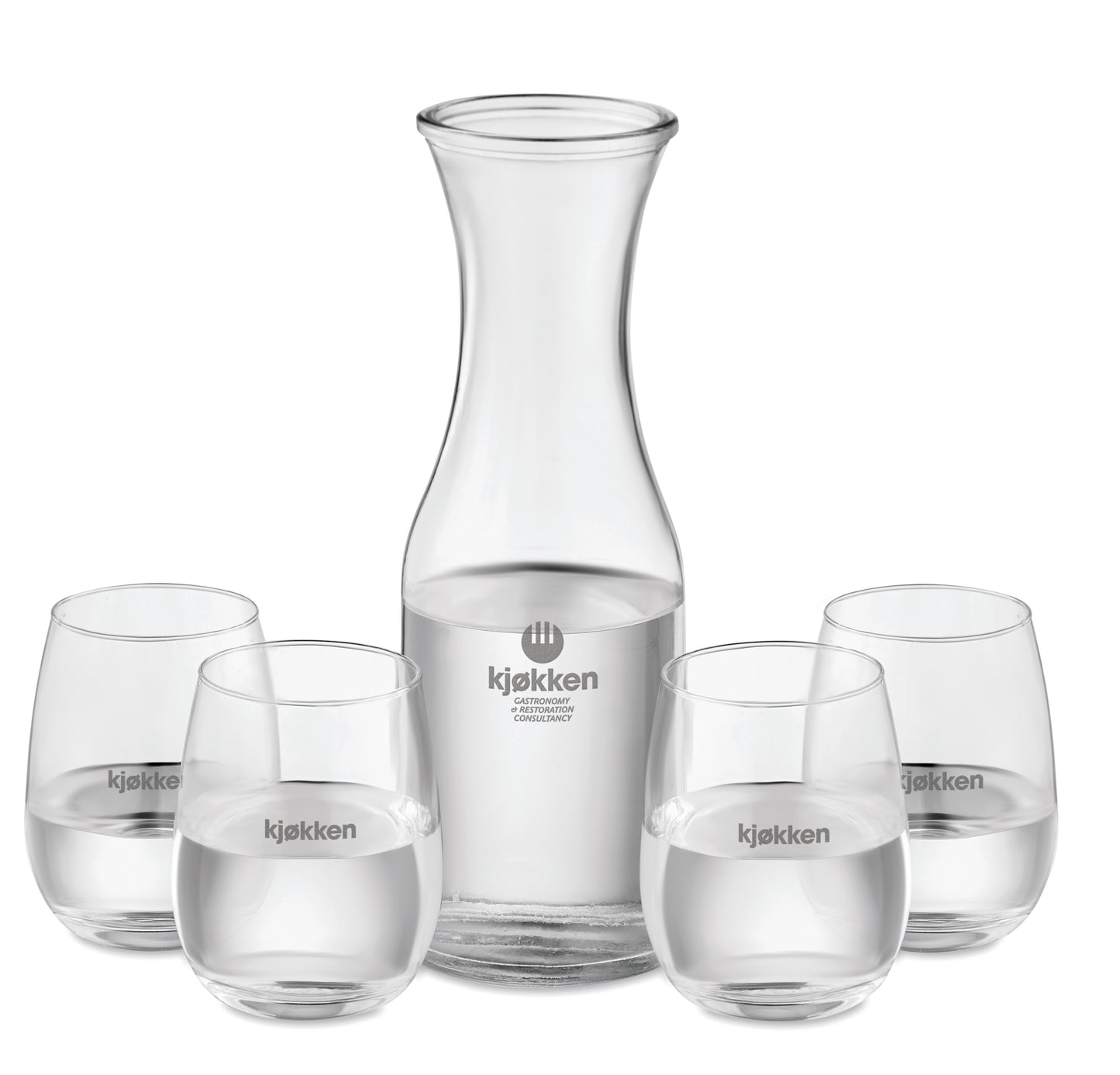 Getränke-Set aus recyceltem Glas. Enthält eine Karaffe (1L) mit Verschluss aus Kork
