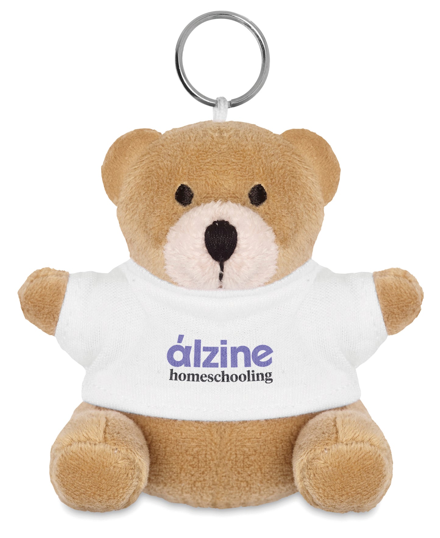 Schlüsselring mit Teddy-Bär. Der Bär trägt ein T-Shirt aus 100% Baumwolle. Ideal