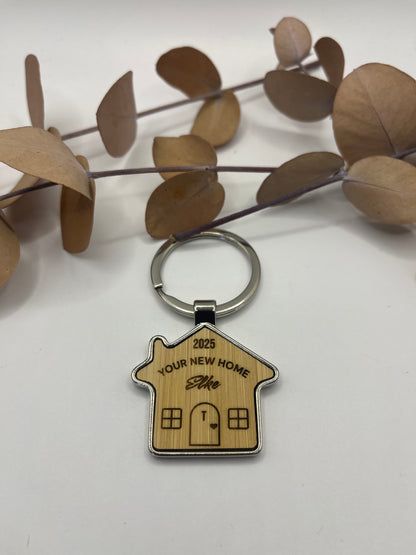 Einzigartiger Personalisierter Bambus Haus Schlüsselanhänger