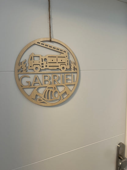Personalisiertes Türschild aus Holz Feuerwehr mit Name