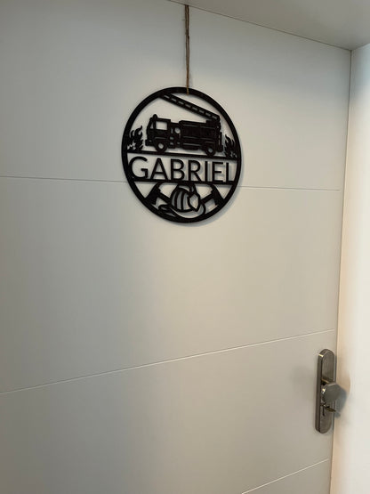 Personalisiertes Türschild aus Holz Feuerwehr mit Name