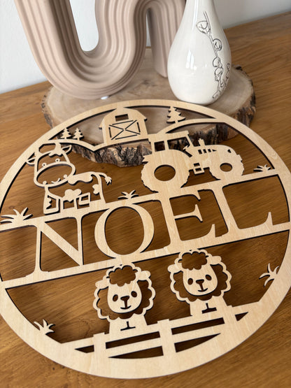 Bauernhof Türschild mit Wunschname aus Holz