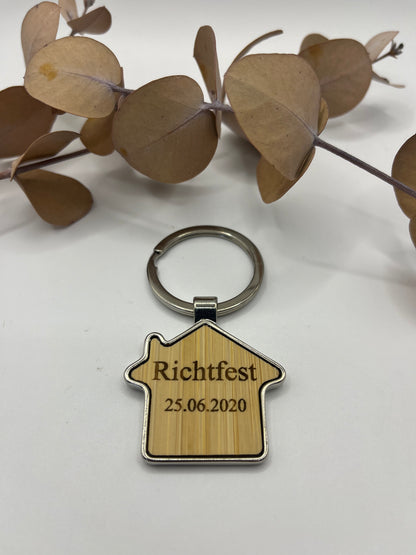 Einzigartiger Personalisierter Bambus Haus Schlüsselanhänger