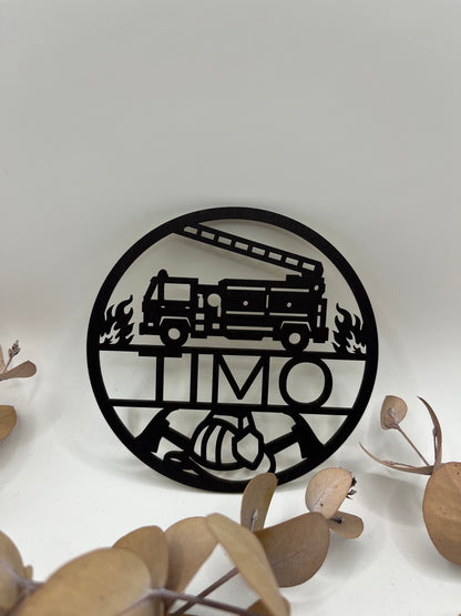 Personalisiertes Türschild aus Holz Feuerwehr mit Name