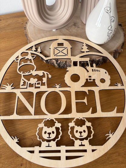 Bauernhof Türschild mit Wunschname aus Holz