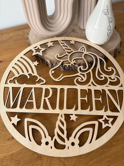 Personalisiertes Türschild aus Holz Einhorn