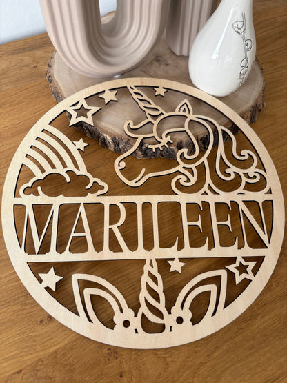 Personalisiertes Türschild aus Holz Einhorn