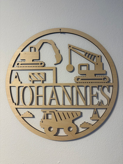 Bauarbeiter Türschild mit Wunschname aus Holz