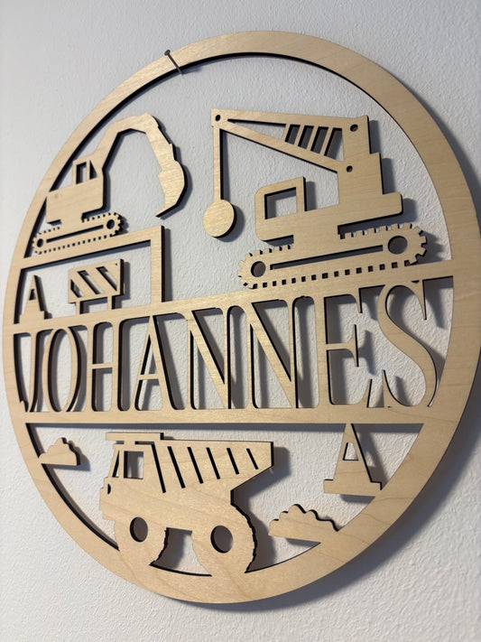 Bauarbeiter Türschild mit Wunschname aus Holz