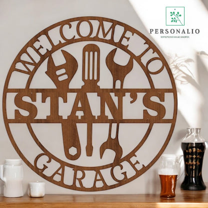 Garage Türschild mit Wunschname aus Holz