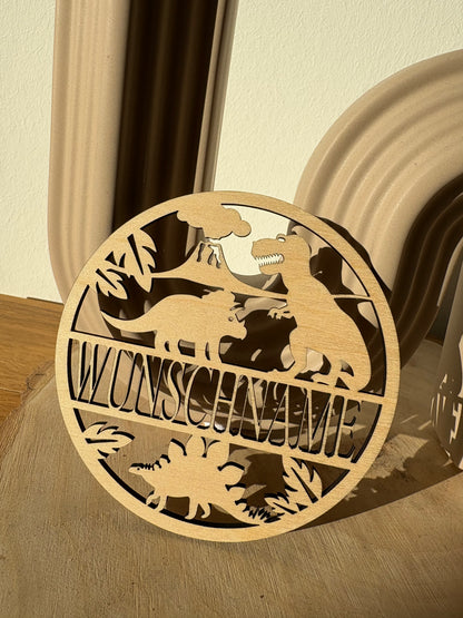Personalisiertes Türschild aus Holz Dino