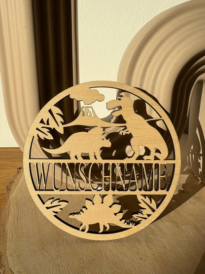Personalisiertes Türschild aus Holz Dino