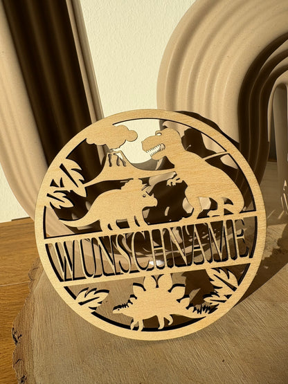 Personalisiertes Türschild aus Holz Dino