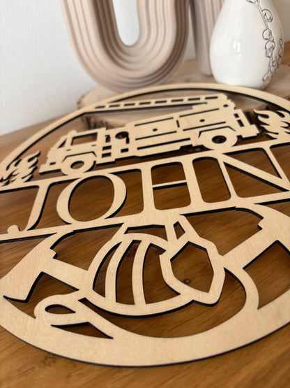 Personalisiertes Türschild aus Holz Feuerwehr mit Name