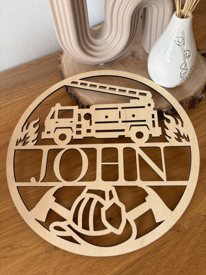 Personalisiertes Türschild aus Holz Feuerwehr mit Name