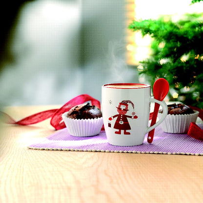 Keramikbecher 250ml mit Löffel und Weihnachtsmann-Motiv verpackt in passender Geschenkbox.