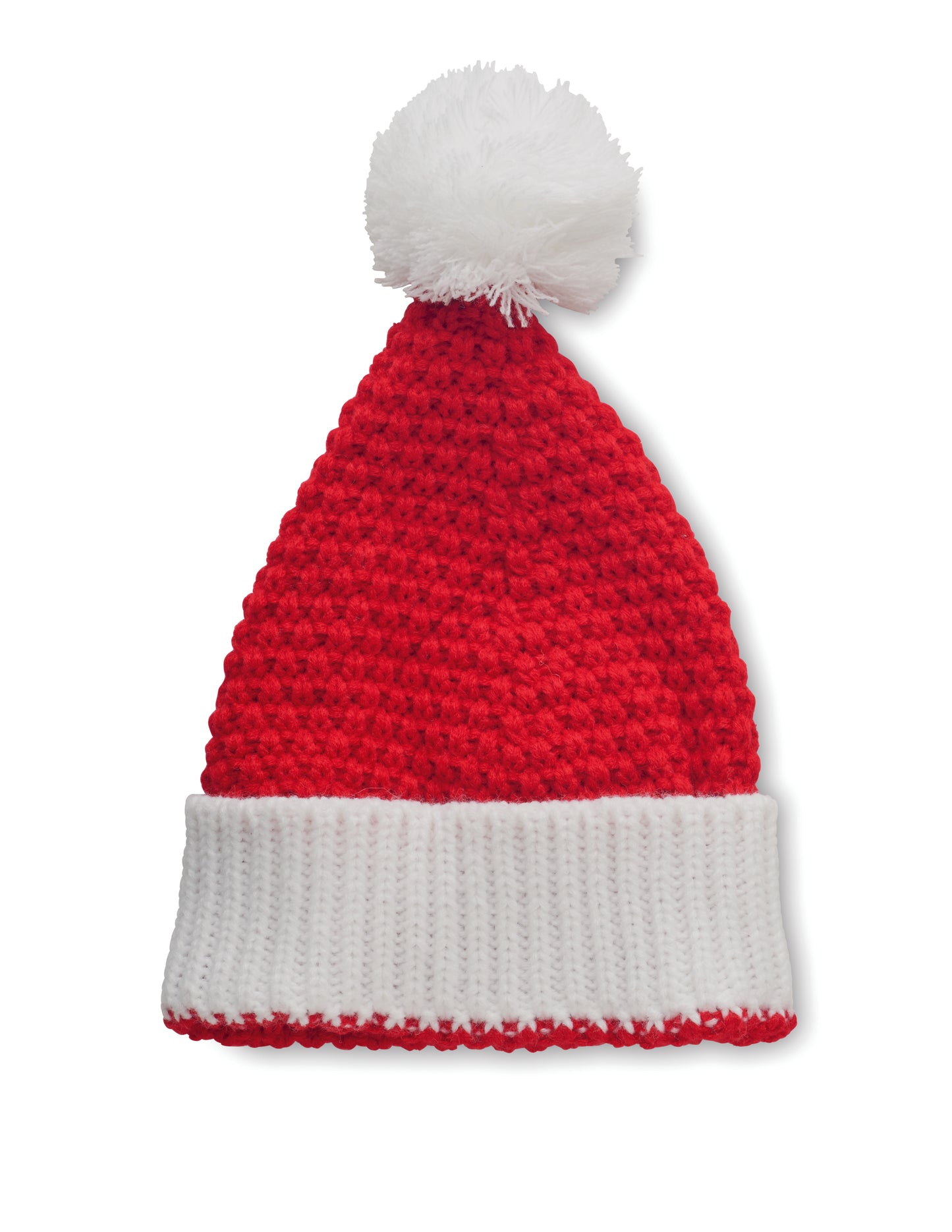 Weihnachtliche Strickmütze mit Bündchen und Bommel aus weichem elastischem Acryl.