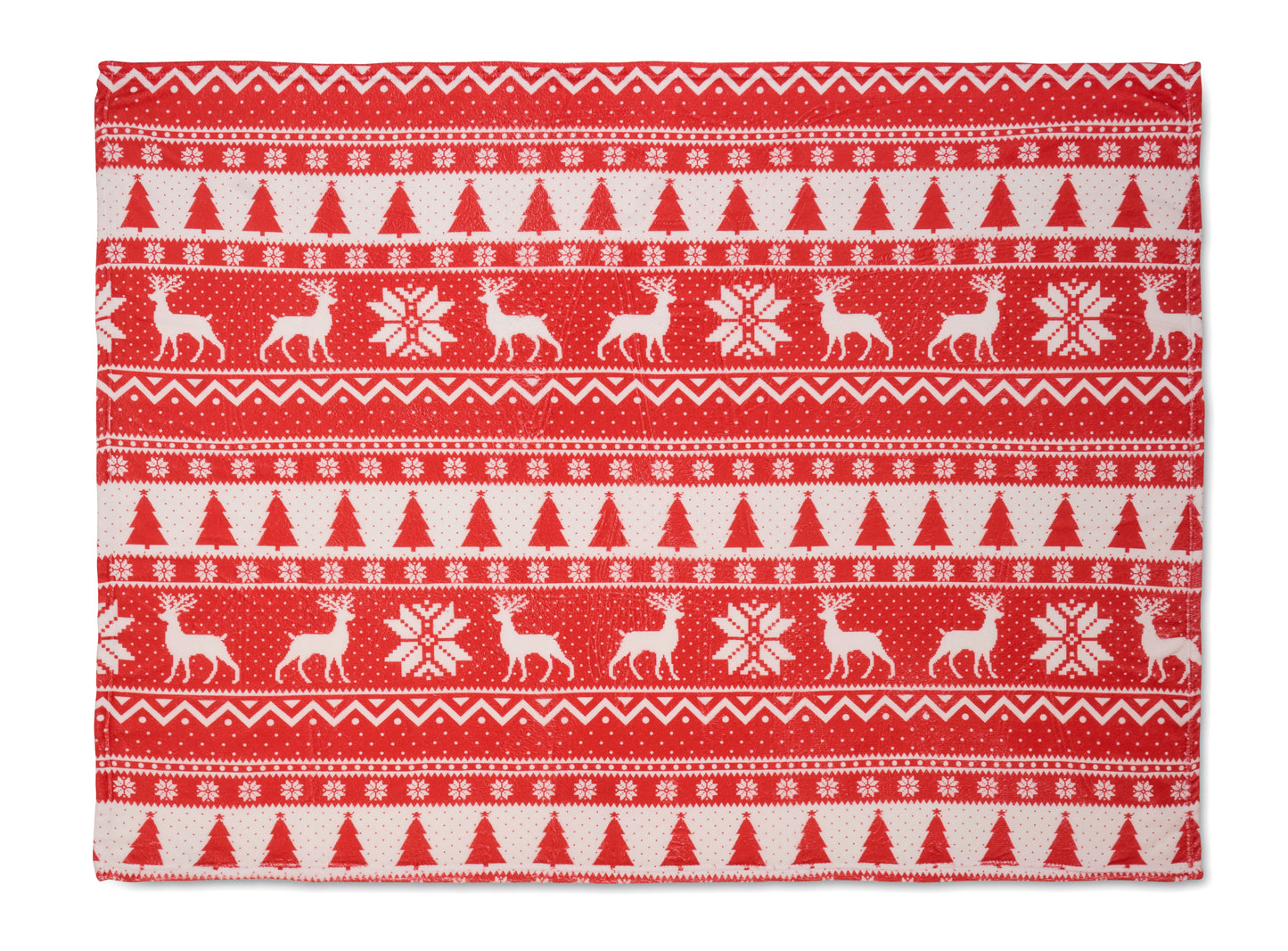 RPET-Coral-Fleece-Decke 190 g/m² mit winterlichem Muster. Inkl. Band mit bedruckbarer Karte.