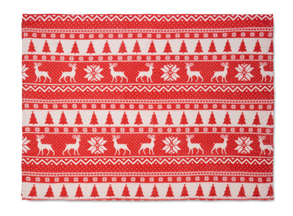 RPET-Coral-Fleece-Decke 190 g/m² mit winterlichem Muster. Inkl. Band mit bedruckbarer Karte.