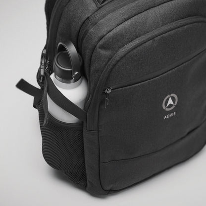 15'' Laptop-Rucksack aus 600D RPET Polyester. 3 Außenfächer mit Reißverschluss vollständig gepolstert