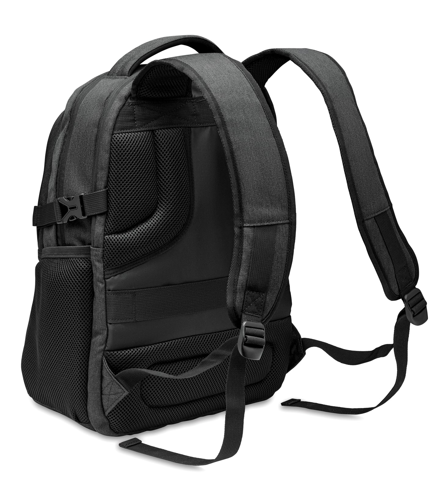 15'' Laptop-Rucksack aus 600D RPET Polyester. 3 Außenfächer mit Reißverschluss vollständig gepolstert