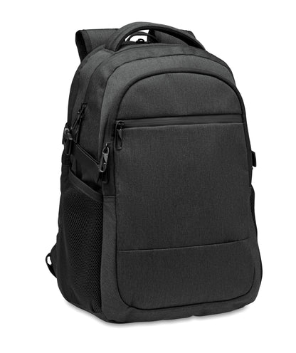 15'' Laptop-Rucksack aus 600D RPET Polyester. 3 Außenfächer mit Reißverschluss vollständig gepolstert