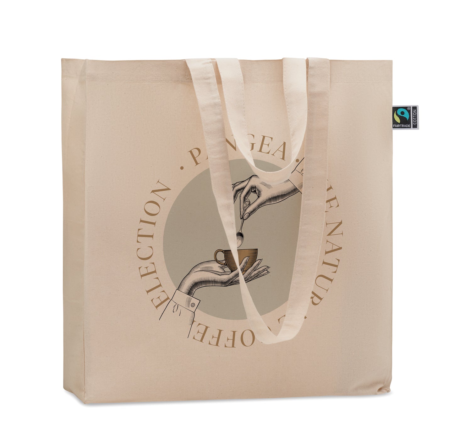 Einkaufstasche aus Fairtrade-Baumwolle. Lange Tragegriffe und seitliche Falz. 180 g/m².