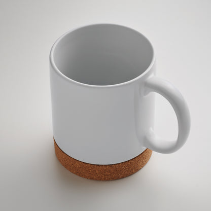 Becher aus Keramik mit einer speziellen Beschichtung für Sublimationsdruck. Korkboden. Füllmenge: 280