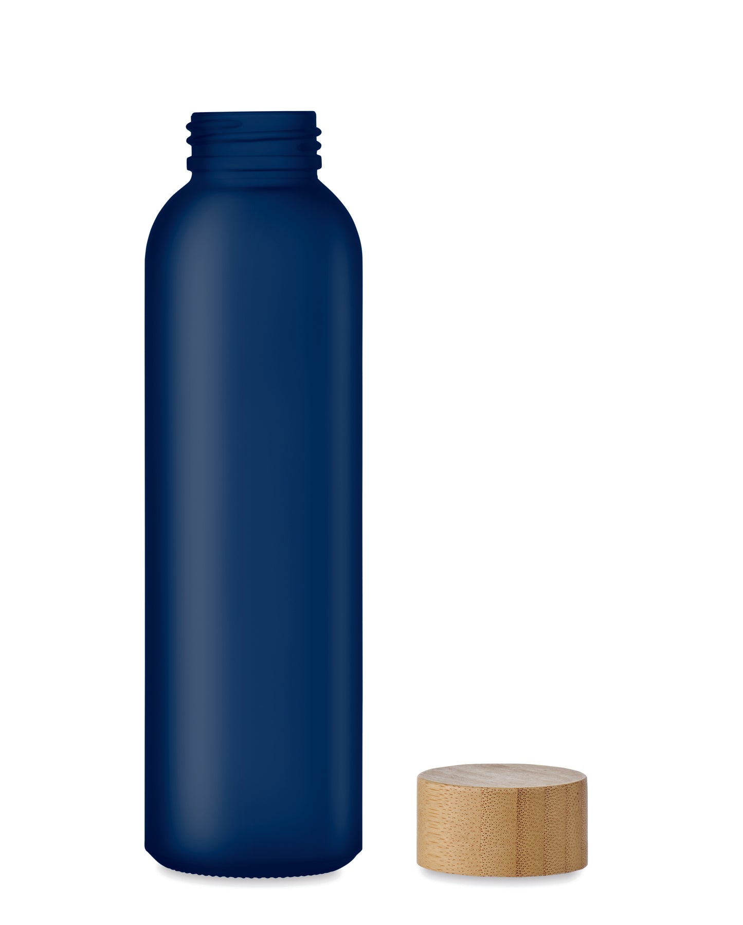 Glasflasche mit gefrosteter Oberfläche und Deckel aus Bambus. Auslaufsicher. Füllmenge: 500 ml.