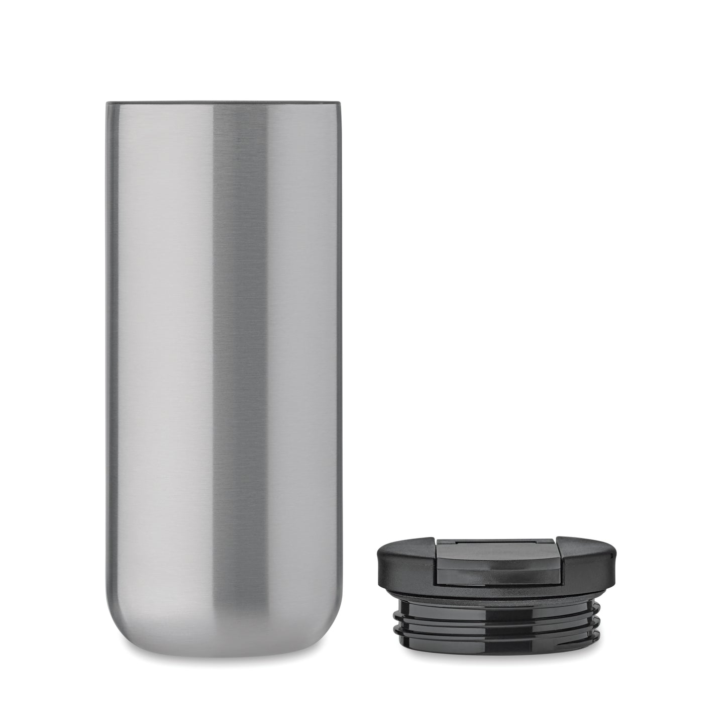 Doppelwandiger Isolierbecher aus Edelstahl. Füllmenge: 330 ml. Auslaufsicher.