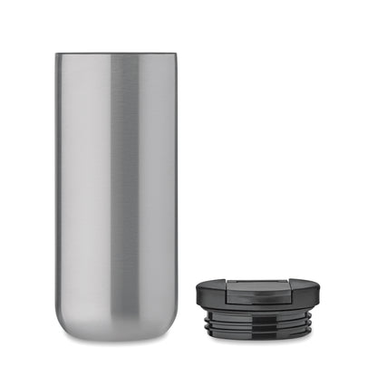 Doppelwandiger Isolierbecher aus Edelstahl. Füllmenge: 330 ml. Auslaufsicher.