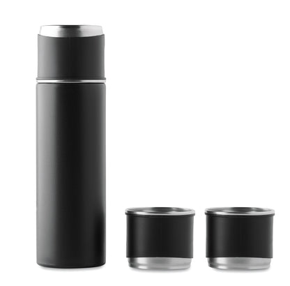 Set bestehend aus doppelwandiger Isolierflasche sowie 3 passenden Bechern. Der Becher kann