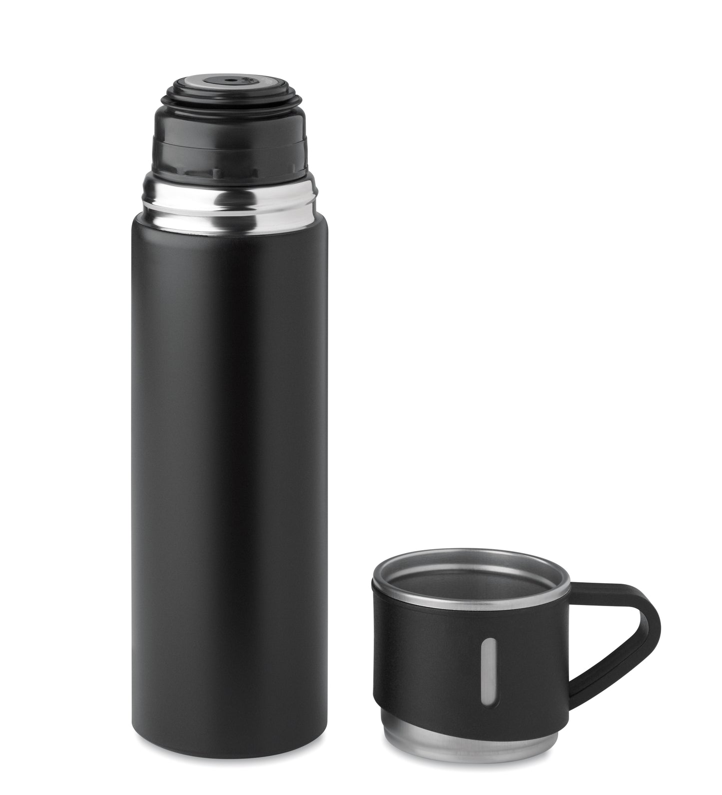 Set bestehend aus doppelwandiger Isolierflasche sowie 1 passenden Becher. Der Becher kann