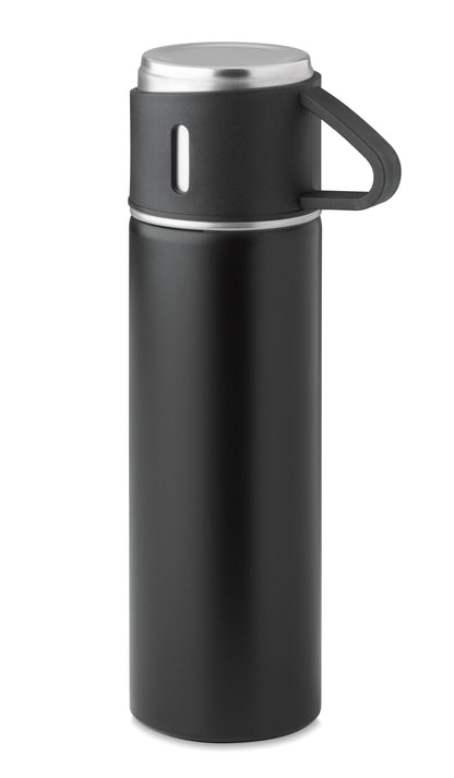 Set bestehend aus doppelwandiger Isolierflasche sowie 1 passenden Becher. Der Becher kann