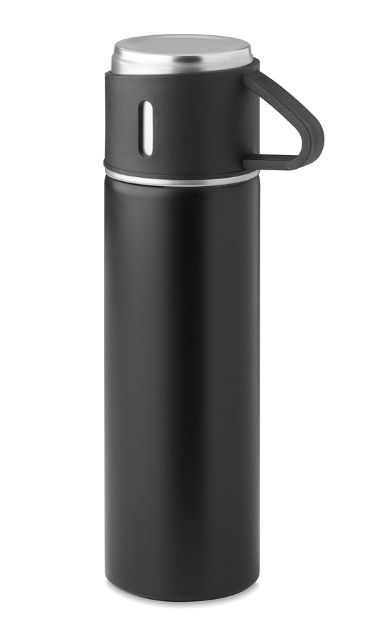 Set bestehend aus doppelwandiger Isolierflasche sowie 1 passenden Becher. Der Becher kann