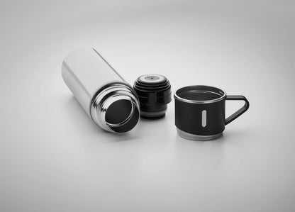 Set bestehend aus doppelwandiger Isolierflasche sowie 1 passenden Becher. Der Becher kann