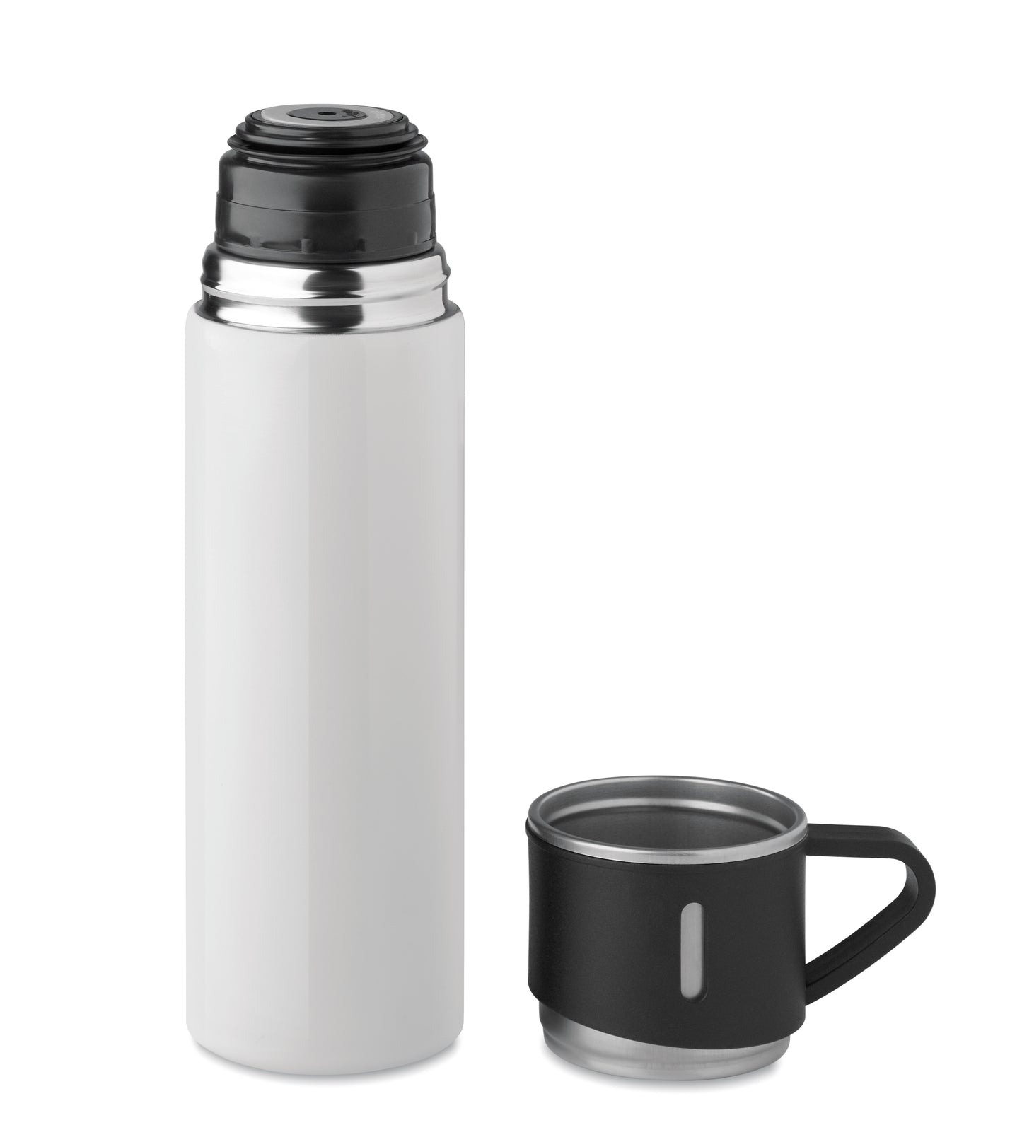 Set bestehend aus doppelwandiger Isolierflasche sowie 1 passenden Becher. Der Becher kann
