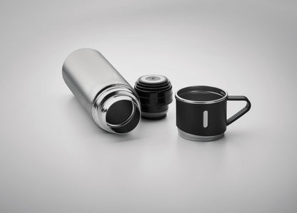 Set bestehend aus doppelwandiger Isolierflasche sowie 1 passenden Becher. Der Becher kann