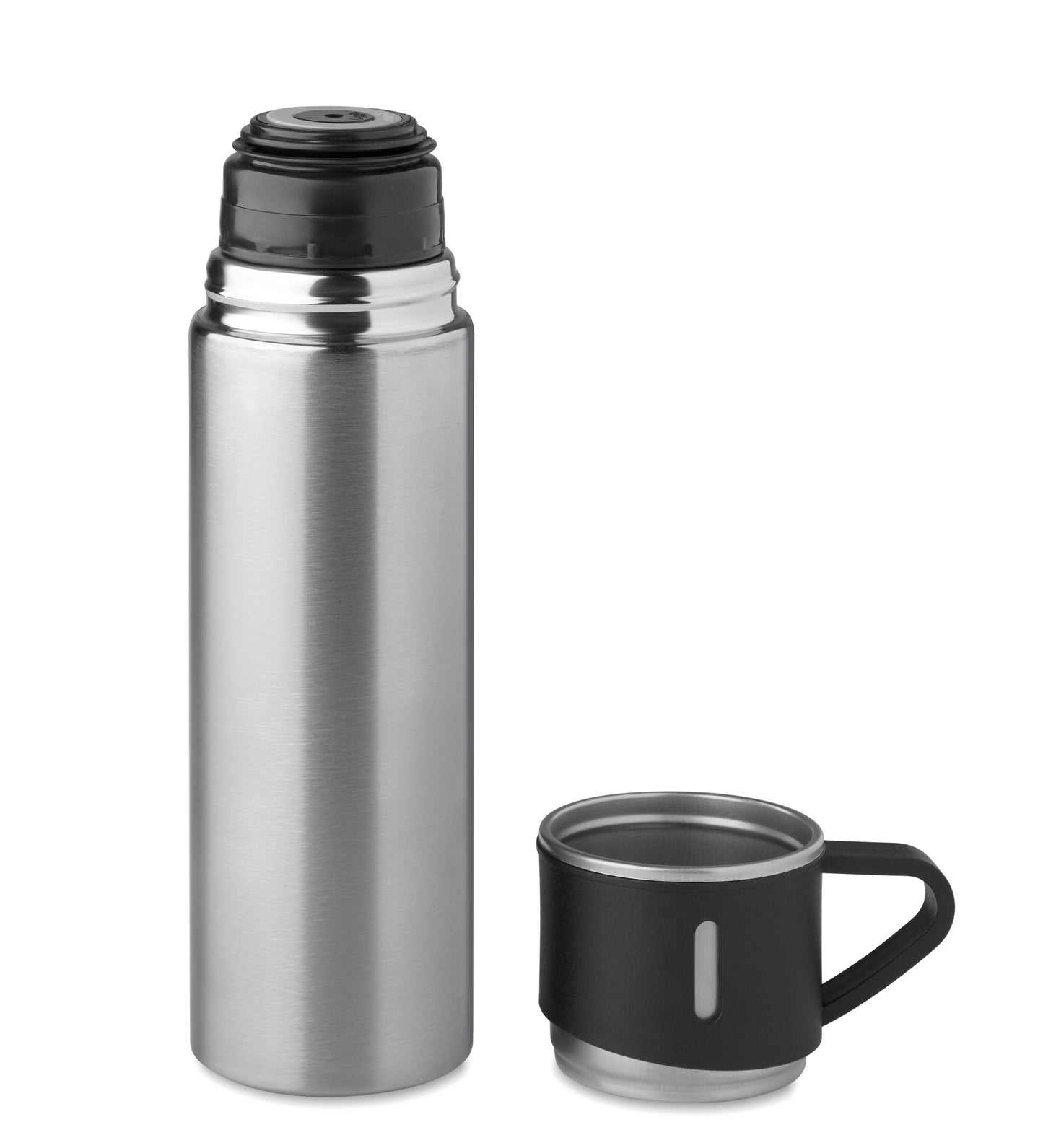 Set bestehend aus doppelwandiger Isolierflasche sowie 1 passenden Becher. Der Becher kann
